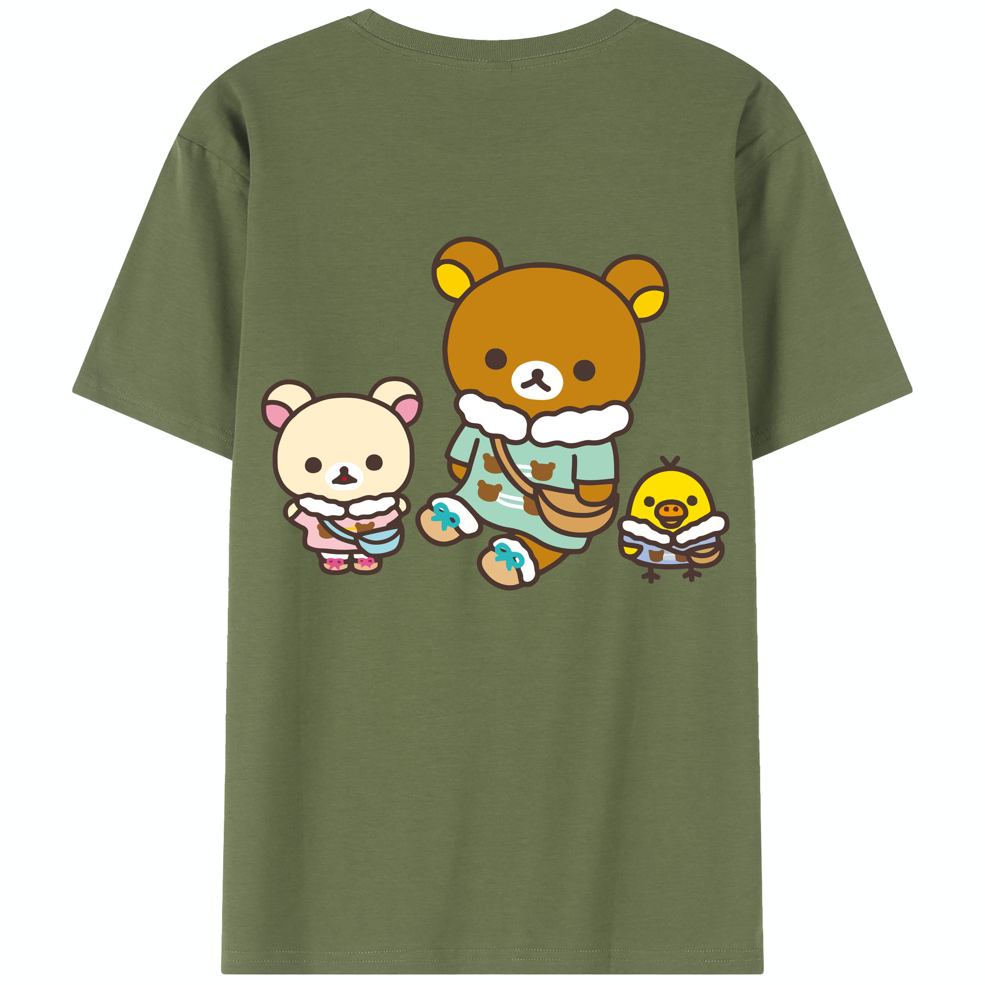 （画像用） リラックマ リラックマ キイロイトリ Rilakkuma Korilakkuma Kiiroitori 綿100％半袖Tシャツ（背面プリント）